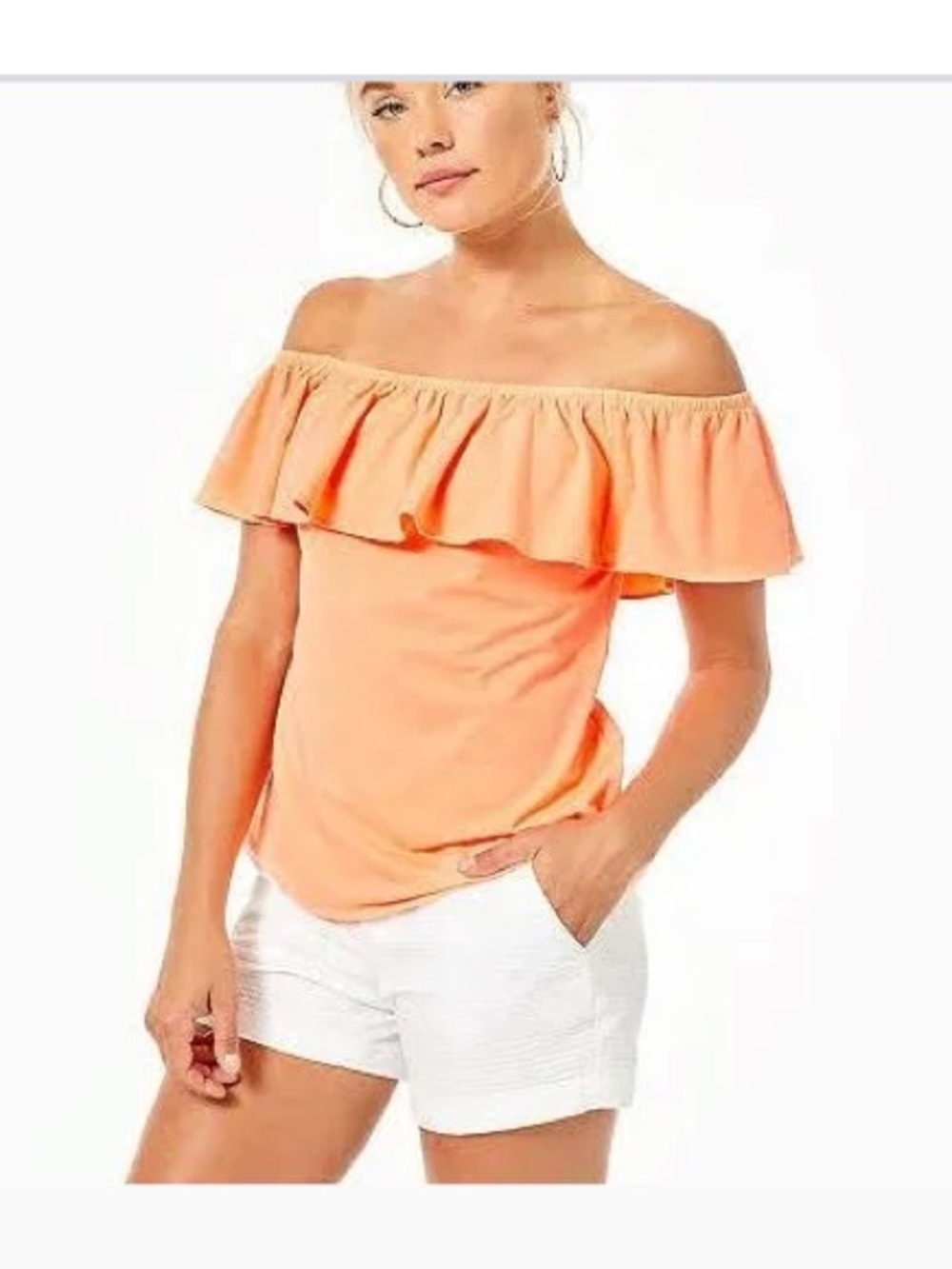 Lilly Pulitzer Coral Off-Shoulder Ruffle Top size large like new